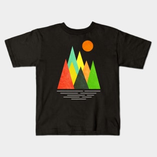 Minimalist Abstract Nature Art #9 Linear and Colorful Mountains Kids T-Shirt